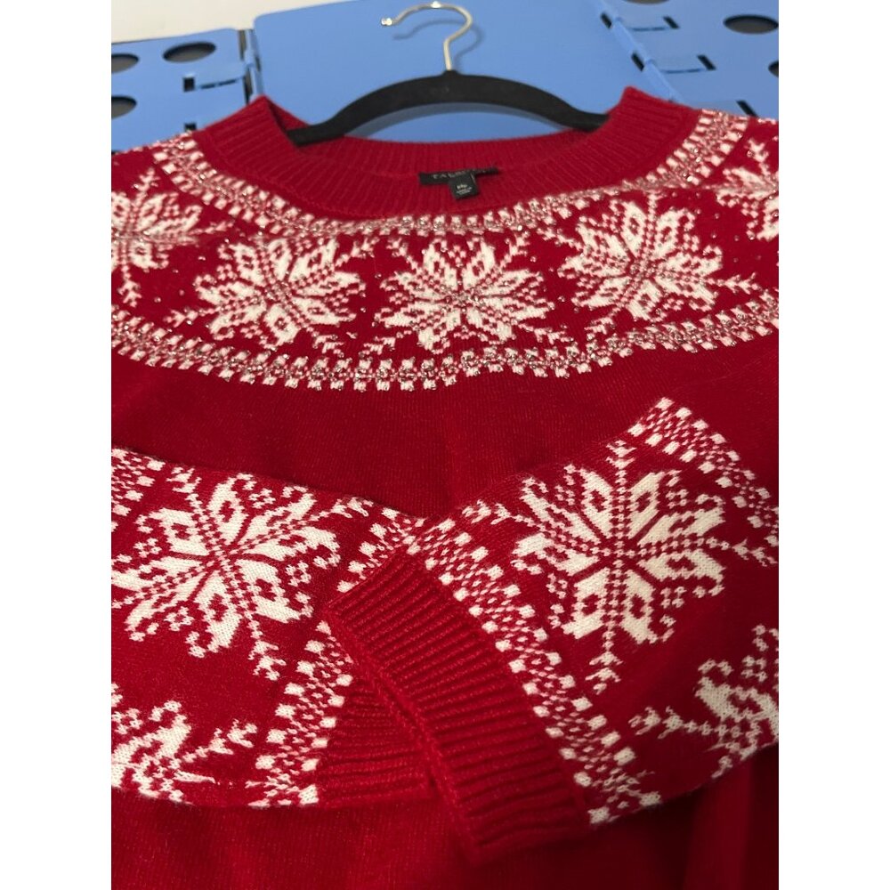 TALBOTS Sweater Beaded Snowflakes Red Lamb's Wool Blend Size Medium Petite - Picture 6 of 12
